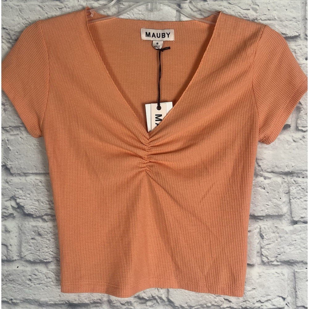 NWT Mauby Women's Orange Short Sleeve Crop Shirt Size Small
